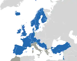 A coloured map of the countries of Europe