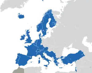 A coloured map of the countries of Europe