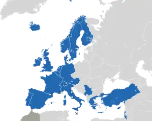 A coloured map of the countries of Europe