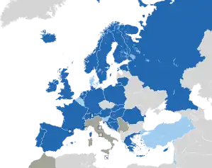 A coloured map of the countries of Europe