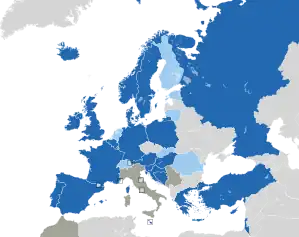 A coloured map of the countries of Europe