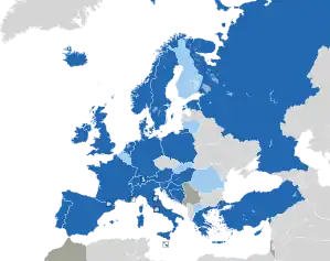 A coloured map of the countries of Europe