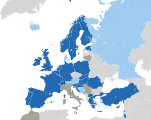 A coloured map of the countries of Europe