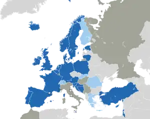 A coloured map of the countries of Europe