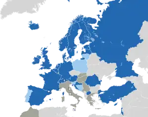 A coloured map of the countries of Europe