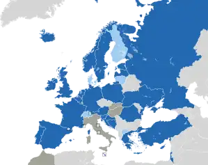 A coloured map of the countries of Europe