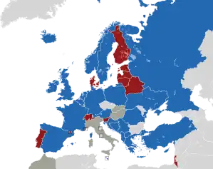 A coloured map of the countries of Europe