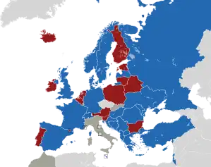 A coloured map of the countries of Europe