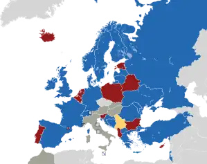 A coloured map of the countries of Europe