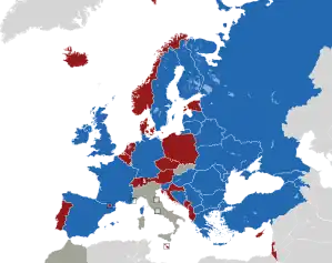 A coloured map of the countries of Europe