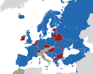 A coloured map of the countries of Europe