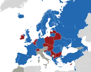 A coloured map of the countries of Europe