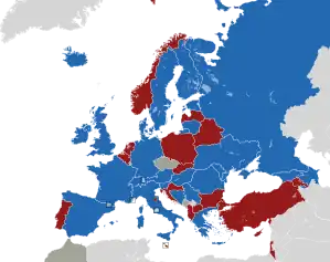 A coloured map of the countries of Europe