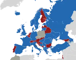 A coloured map of the countries of Europe