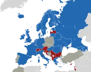 A coloured map of the countries of Europe