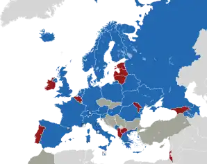 A coloured map of the countries of Europe