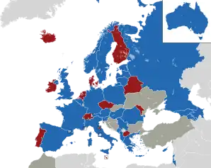 A coloured map of the countries of Europe