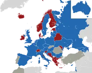 A coloured map of the countries of Europe