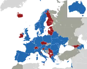 A coloured map of the countries of Europe