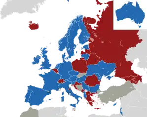 A coloured map of the countries of Europe