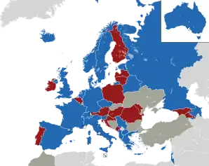 A coloured map of the countries of Europe