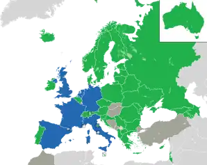 A coloured map of the countries of Europe