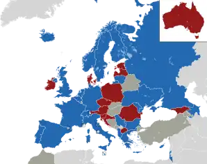 A coloured map of the countries of Europe