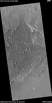 Dikes in Arabia, as seen by HiRISE, under the HiWish program. These straight features may indicate where valuable ore deposits may be found by future colonists. Scale bar is 500 meters.