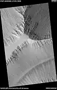 Wide view of layers in Louros Valles, as seen by HiRISE under HiWish program.  Louros Valles is part of the Ius Chasma.