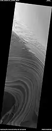 Layers exposed in northern ice cap, as seen by HiRISE under HiWish program