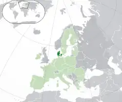 Map indicating locations of Denmark and European Union