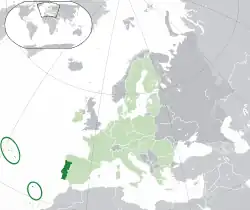 Location of Portugal (dark green)– in Europe (green & dark grey)– in the European Union (green)