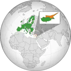 Map indicating locations of European Union and Northern Cyprus