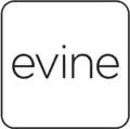 Evine's logo from 2015 to 2019; for its first year under Evine Live, it was rendered in the same form, except in an abstract design consisting of strips of varying colors vertically rendered in various red, orange and pink shades, and the text in white; the "e" on the right was also rendered backwards.