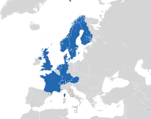 A coloured map of the countries of Europe