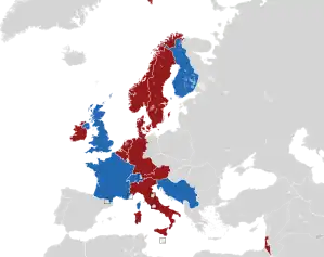 A coloured map of the countries of Europe