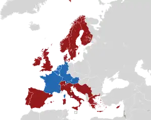 A coloured map of the countries of Europe