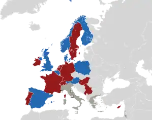 A coloured map of the countries of Europe