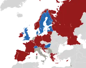 A coloured map of the countries of Europe