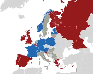 A coloured map of the countries of Europe