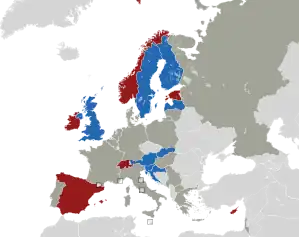 A coloured map of the countries of Europe