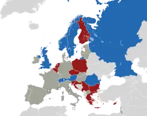 A coloured map of the countries of Europe