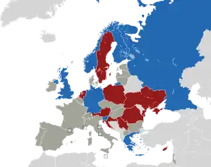 A coloured map of the countries of Europe