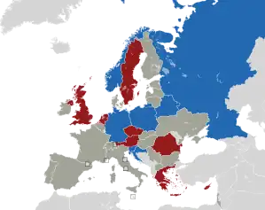 A coloured map of the countries of Europe