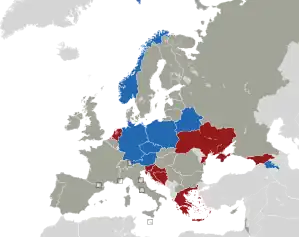 A coloured map of the countries of Europe