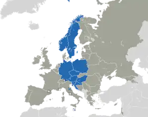 A coloured map of the countries of Europe