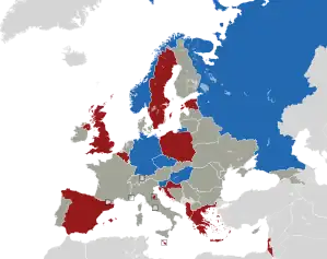 A coloured map of the countries of Europe