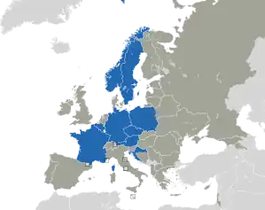 A coloured map of the countries of Europe