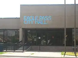 Eagle Pass City Hall at the foot of International Bridge