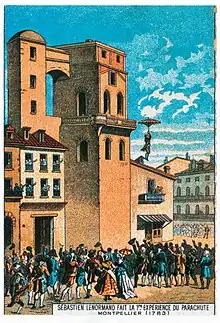 A man leaping from a tower.